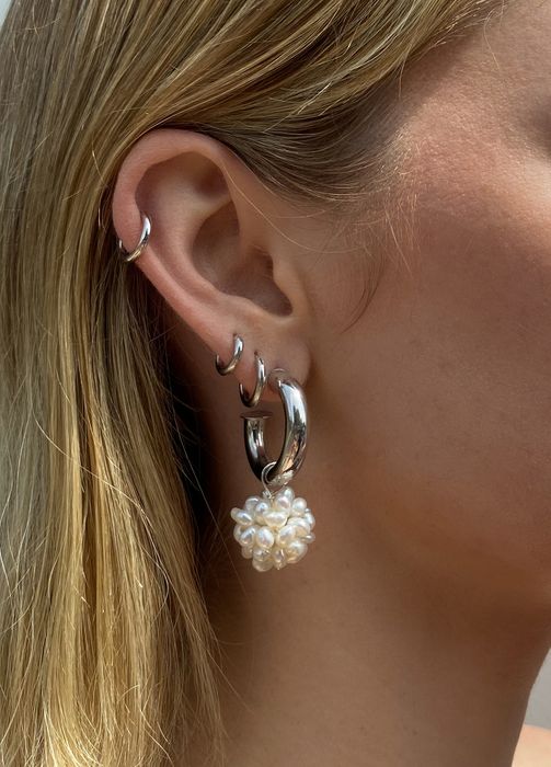 Chunky Silver Hoops - Pearl Mix & Match